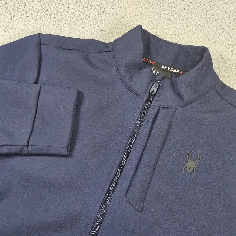 Spyder Active Ski Jacket Mens XL Blue Softshell Full Zip ProW-B Outdoor Hiking